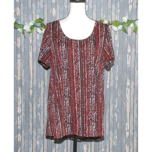 LuLaRoe Ladies Blouse Shirt Top Size XL Stretch Short Sleeve Red And Black - Picture 1 of 7